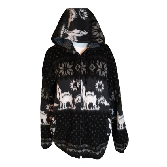 tejidos ally marka Sweaters - Tejidos Llama Hooded 100% Brushed Wool Zip Sweater